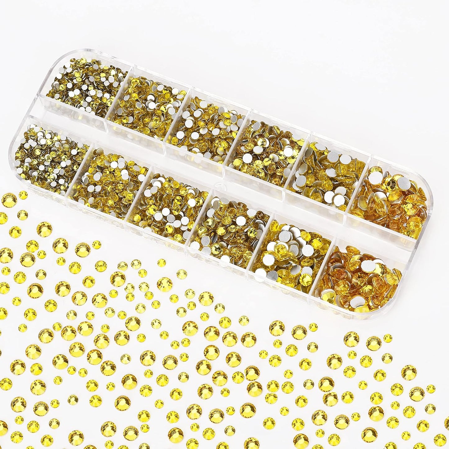 2400Pcs Lemon Yellow Flatback Rhinestones for Crafts,Nail Gems Glass Flatback Rhinestones Gemstones Glass Diamonds Stones Bling Rhinestone with Tweezers and Picking Pen