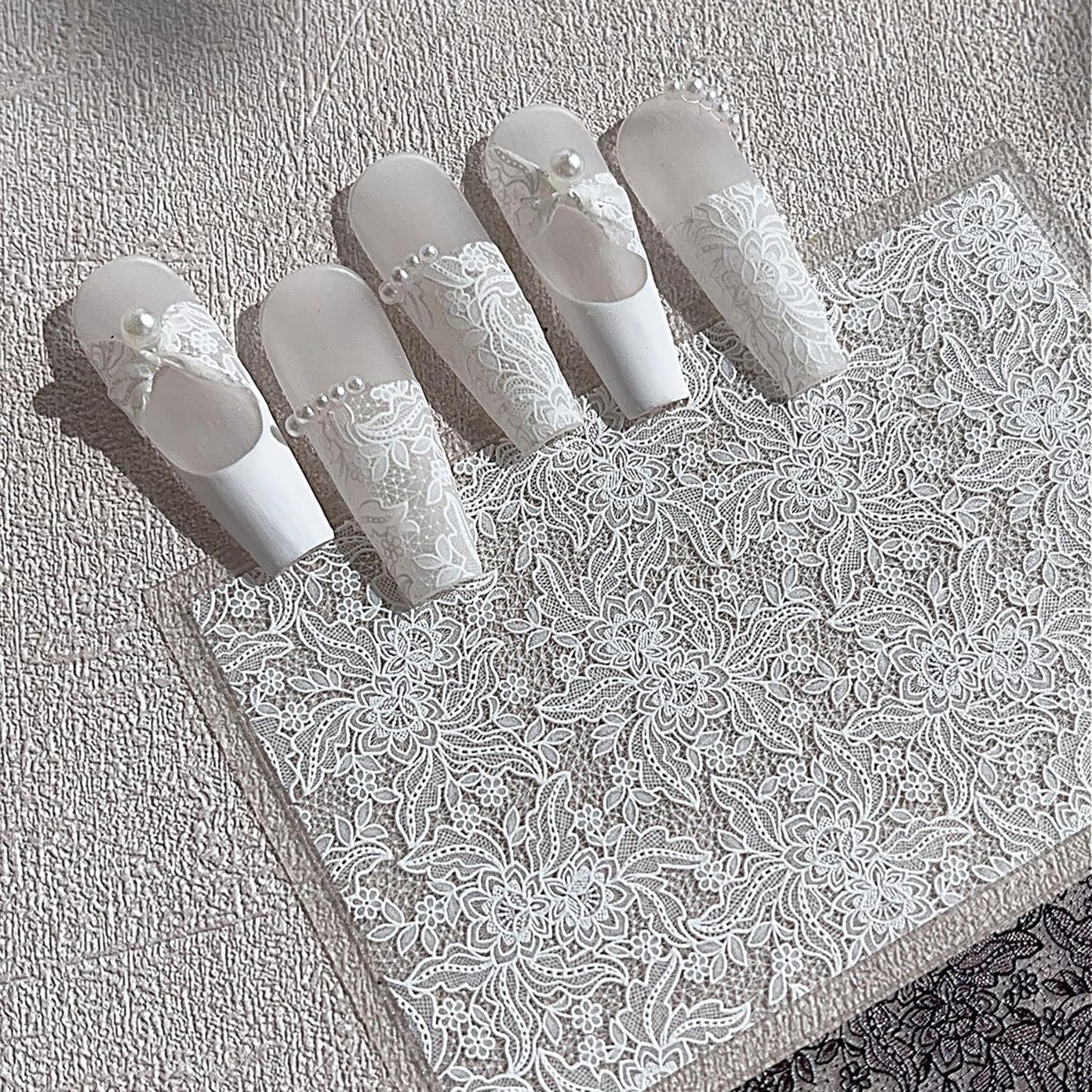 1 Sheets Embossed Lace Nail Decals for Nail Art Black White Flower Nail Stickers 5d Self-Adhesive Lace Flowers Nail Decals Fall Winter Nail Decoration for Women Nails Designs Accessories