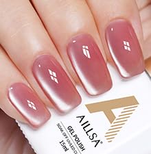 AILLSA Glass Cat Eye Gel Nail Polish, 15ml Pink Glitter Jelly Sheer Gel Polish, Translucent Magnetic Shimmer Sparkle Nail Art U V Salon 0.5 OZ GF35