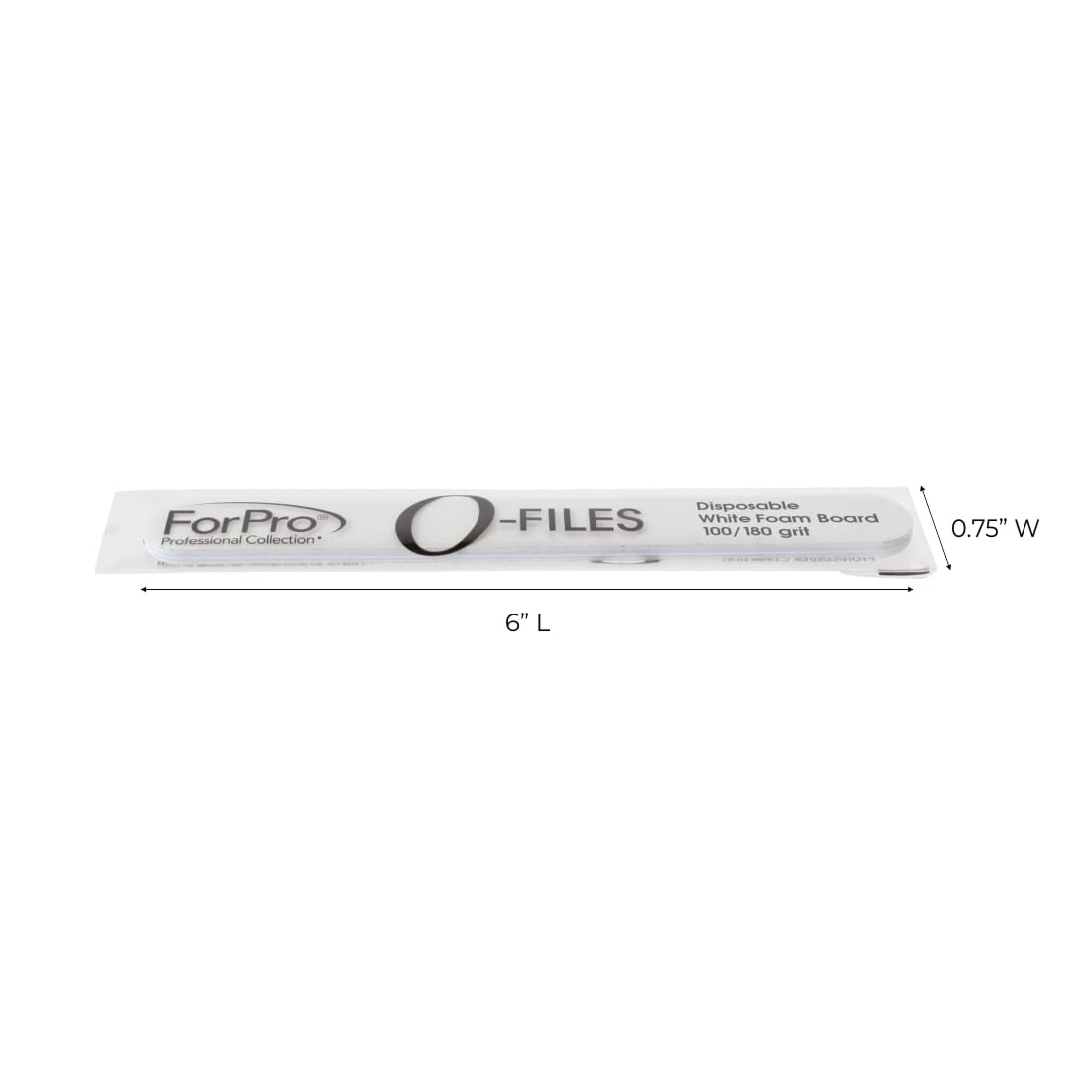 ForPro Professional Collection O-Files Foam Board, Double-Sided Manicure Nail File, 100/180 Grit, Individually-Wrapped, 6" L x .75" W, White, 100-Count