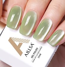 AILLSA Glass Cat Eye Gel Nail Polish, 15ml Green Glitter Jelly Sheer Polish, Translucent Magnetic Shimmer Sparkle St. Patrick's Day Nail Art U V Gel Salon 0.5 OZ GF41