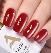 AILLSA Glass Cat Eye Gel Nail Polish, 15ml Red Glitter Jelly Sheer Gel Polish, Translucent Magnetic Shimmer Sparkle Nail Art U V Salon 0.5 OZ GF37