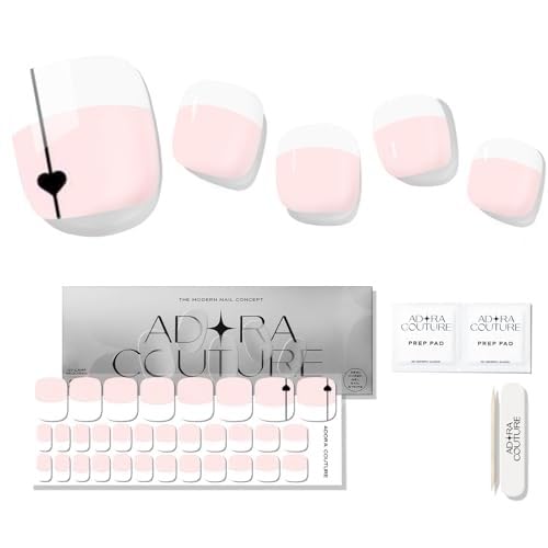 Semi Cured Gel Nail Strips - 32 pcs Gel Pedicure Stickers, Easy to Apply & Remove Toenail Stickers, Salon Quality at Home & Long Lasting - UV Nail Lamp Required - French Pedicure