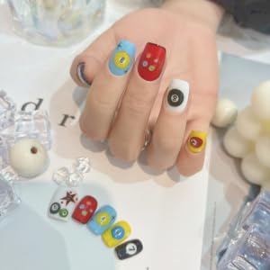 3D Nail Stickers for Pool & Dice Design - Cartoon Style Press-on Nail Art Decals (2 Sheets) - Cute Textured Manicure DIY Accessories