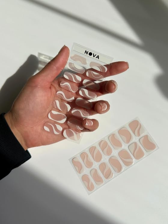NOVA, Semi Cured Gel Nail Strips (Between The Lines) - The 10 Minute Manicure. Salon-Quality, Female Founded, Easy to Apply & Remove - Incl. Nail File & Wooden Stick (Between-The-Lines)