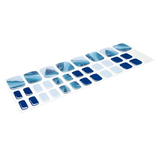 Semi Cured Gel Nail Strips - 32 pcs Gel Pedicure Stickers, Easy to Apply & Remove Toenail Stickers, Salon Quality at Home & Long Lasting - UV Nail Lamp Required - Blue Ocean P