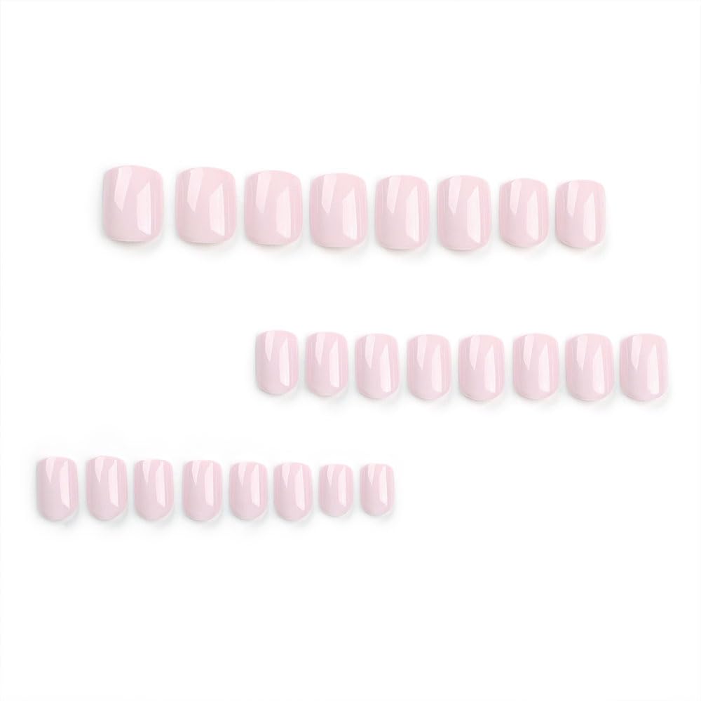 Press on Nails Short Square, Rosy Nude Fake Nails Kit, Fashion Glossy Acrylic Press on Nail, Natural Stick on Nail, Thick Reusable Glue on Nails Short Press On Nail for Women, 30Pcs