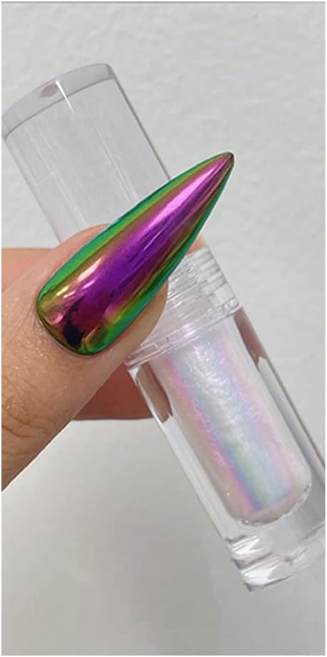 Chrome Nail Powder Aurora Mirror Effect Mermaid Pearl Glitter Iridescent Chrome Nail Polish Gel Nail Polish for Nail Art Manicure DIY Decoration(Purple Iridescent)