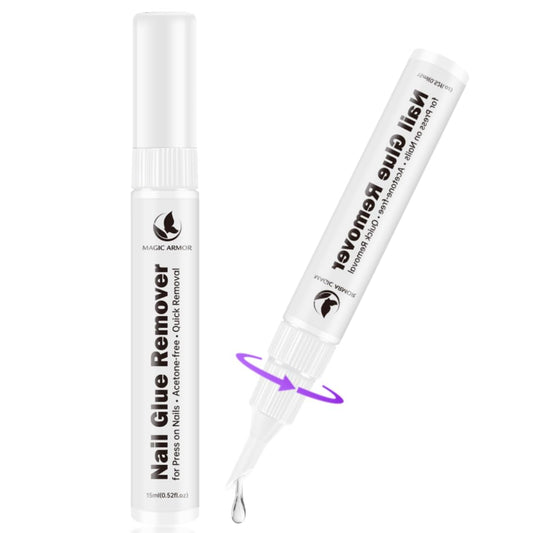 2PCS 15ml Pinpoint Nail Glue Remover for Press on Nails, Acetone-Free Odorless Formula Gentle Remover, 2 IN 1 Design Refillable Nail Polish Remover Pen