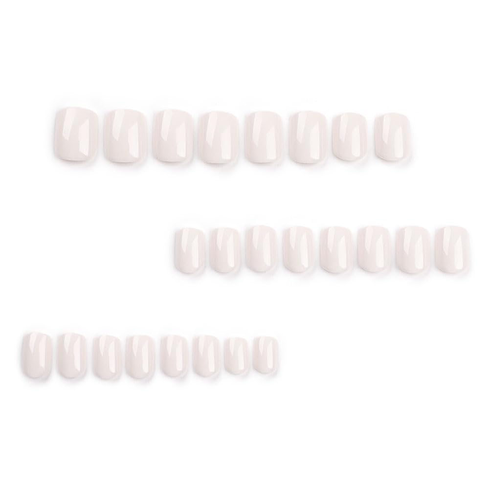Press on Nails Short Square, Ivory Fake Nails Kit, Fashion Glossy Acrylic Press on Nail, Natural Stick on Nail, Thick Reusable Glue on Nails Short Press on Nail for Women, 30Pcs