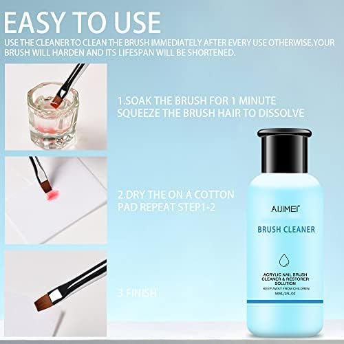 AIJIMEI Nail Brush Cleaner Restorer Nail Brush Cleaner Solution Clean Manicure Brushes Set A with Glass Cup & Cleaning Cotton Pads for Nail Art Brushes 58ml