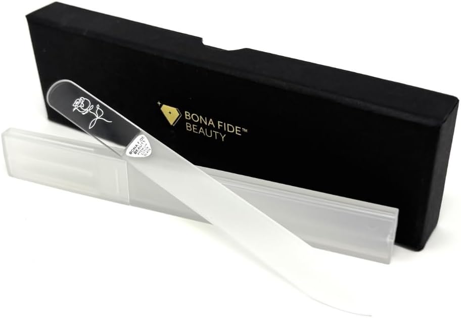 Bona Fide Beauty Czech Glass Nail File with Hardcase, Rose Design Nail Filer with New Clear Case, Gift for Women