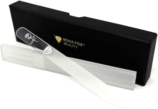Bona Fide Beauty Czech Glass Nail File with Hardcase, Rose Design Nail Filer with New Clear Case, Gift for Women