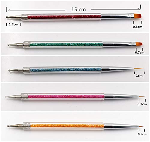 Pack of 5 Nail Art Brushes, Double-ended Nail Dotting Pen Liner Brush Nail Art Point Drill Drawing Tools Set