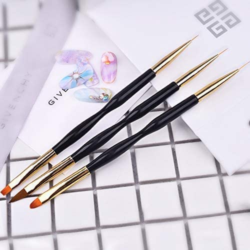 3 Pcs Nail Drawing Pen, Dual End Nail Art Pen Brush Acrylic Round Flat Painting Drawing Liner Nail Tools