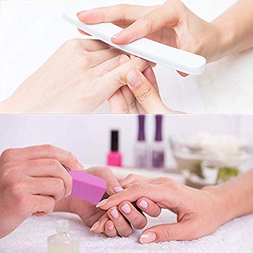 Nail Polish Remover Tools Kit - 500 Pcs Polish Remover Cotton Pads, 10 Pcs Purple Polish Remover Clips Caps, 1pc Nail Polish Remover Bottle, 1pc Cuticle Pusher, 1pc Nail Brush, 100/180 Grit Nail File and Rectangular Nail Buffer Block Tools