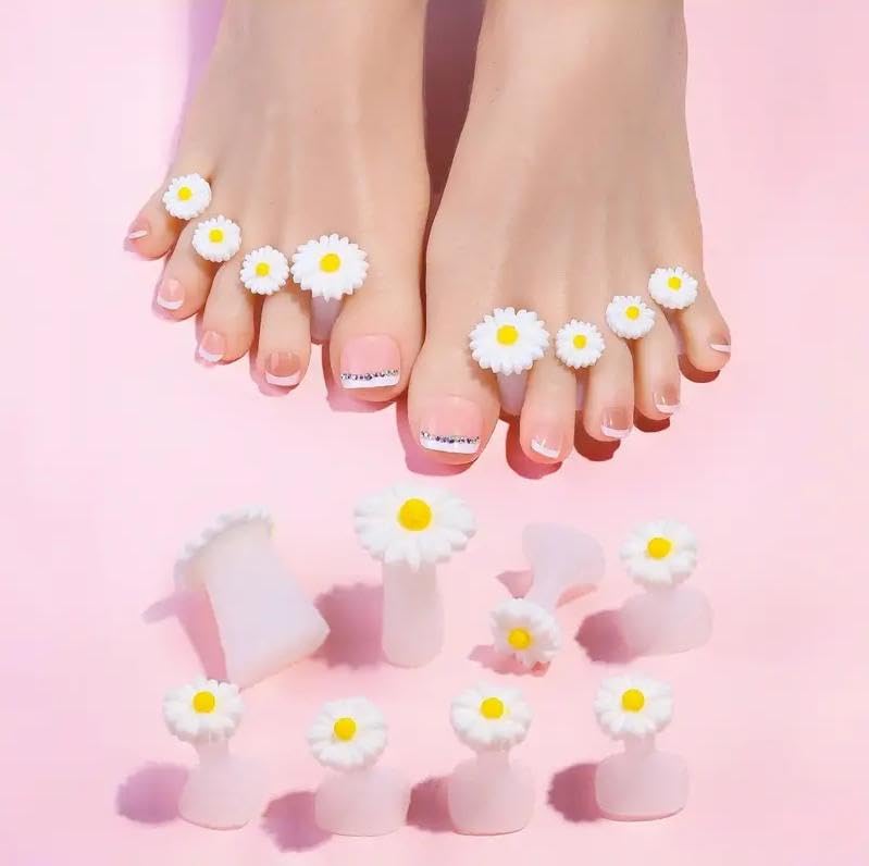16pcs Daisy Toe Separators, Silicone for Pedicure Nail Polish Gel Foot Toe Spacers, Pedicures Nail Art Tools(8pcs White Daisy +8pcs Yellow Daisy)