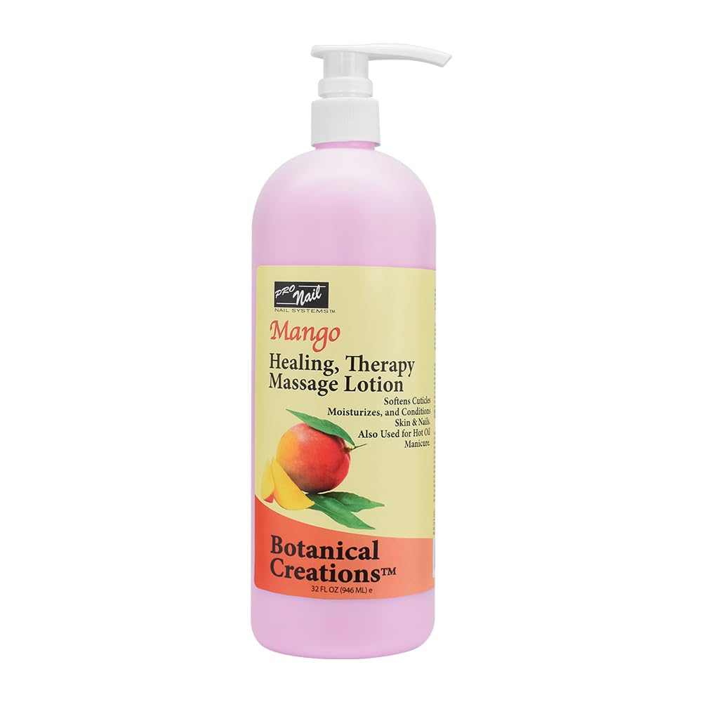 PRO NAIL - Healing Therapy Massage Lotion - Professional Pedicure, Body and Hot Oil Manicure, Infused with Natural Oils, Vitamins, Panthenol and Amino Acids (Mango, 32 Ounce)