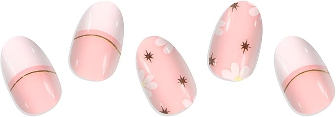 EBANKU 20Pcs Semi-Cured Gel Nail Strips, French Flower Nail Sticker, Lasting Waterproof Full Wraps Stickers for Salon Manicures, Perfect for Women, Girl with File and Stick