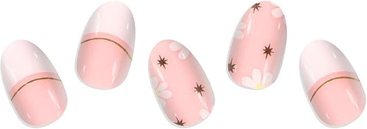 EBANKU 20Pcs Semi-Cured Gel Nail Strips, French Flower Nail Sticker, Lasting Waterproof Full Wraps Stickers for Salon Manicures, Perfect for Women, Girl with File and Stick