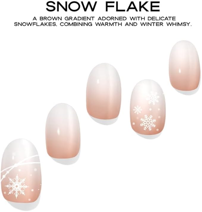 Semi Cured Gel Nail Strips with 30 Pieces - Salon Quality Manicure Kit for Women Easy Application Wraps Includes Prep Pads Nail File Wooden Stick, UV Light Required (Snow Flake)