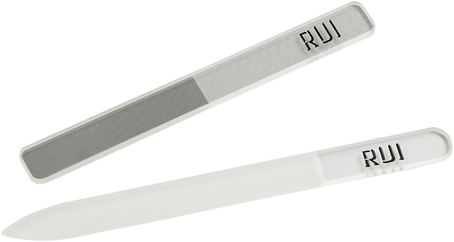 Rui Smiths CarbonConscious Glass Nail File & Nano Glass Buffer Set for Shiny Manicure Grooming - Reusable, Comes with Protective Cases