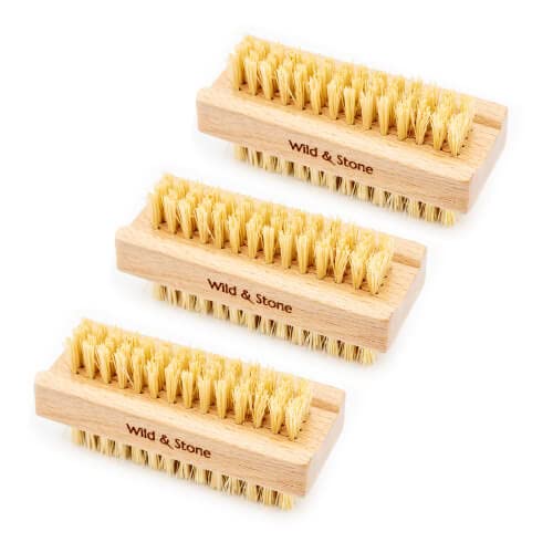 Wild & Stone | Wooden Nail Brush | Double-Sided Natural Sisal Fingernail and Toenail Brush | FSC Certified Beechwood & Sisal Fibres | Vegan & Plastic Free (3 Pack)