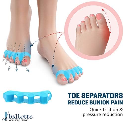 Ballotte Toe Separators, Silicone Toe Spacers for Bunions and Overlapping Hammer Toes, Athletic Tootsie Spacers for Running and Yoga, Foot Finger Splitters for Men & Women (6 Pack)