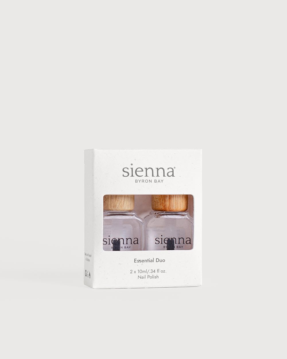 Sienna Byron Bay Essential Duo Base & Top Coat, Natural Nail Polish, Non-Toxic, Long-Lasting, Vegan & Cruelty-Free, No Nano-Particles, 10ml set – .68 fl oz.