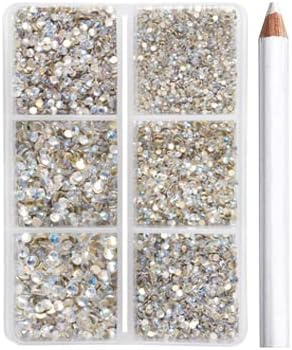Beadsland 7200pcs Flatback Rhinestones,Glass Rhinestone Nail Gems Round Crystal Rhinestones for Crafts,Mixed 6 Sizes with Wax Pencil Kit, SS3-SS10,Blue Moonlight