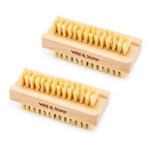 Wild & Stone | Wooden Nail Brush | Double-Sided Natural Sisal Fingernail and Toenail Brush | FSC Certified Beechwood & Sisal Fibres | Vegan & Plastic Free (2 Pack)