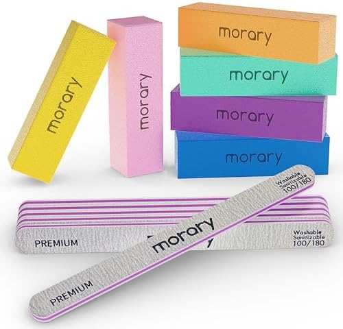 Nail Files and Buffers 12Pcs Professional Manicure Tools Kit, 6 Pcs Gray Double Sided 100/180 Grit Nail Files & 6 Pcs Rectangular Nail Buffer Block Mulit Color