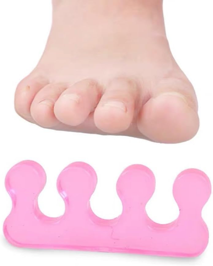 4Pcs Pink Toe Separators for Pedicure, Gel Toe Spacers for Men and Women Suitable for Overlapping Toes, Bunions, Hammer Toe, Soft Toe Spreader for Separating Toenails or Nails, Tools