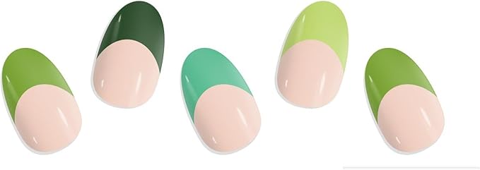 EBANKU 20Pcs Semi-Cured Gel Nail Strips,Green Deep French Nail Sticker, Lasting Waterproof Full Nail Wraps Stickers for Salon Manicures, Perfect for Women, Girl with Nail File and Stick