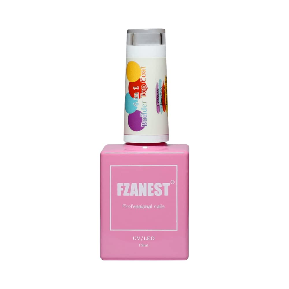 FZANEST Builder Gel Top Coat For Nails 15ml, 5 in 1 Non Wipe Builder Hard Gel in a Bottle, High Gloss Shine No Wipe Top Coat Rhineston Glue Nail Strengthen Extension