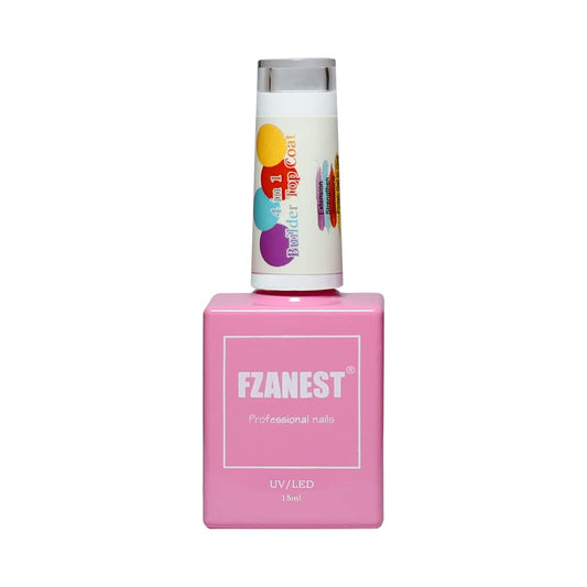 FZANEST Builder Gel Top Coat For Nails 15ml, 5 in 1 Non Wipe Builder Hard Gel in a Bottle, High Gloss Shine No Wipe Top Coat Rhineston Glue Nail Strengthen Extension