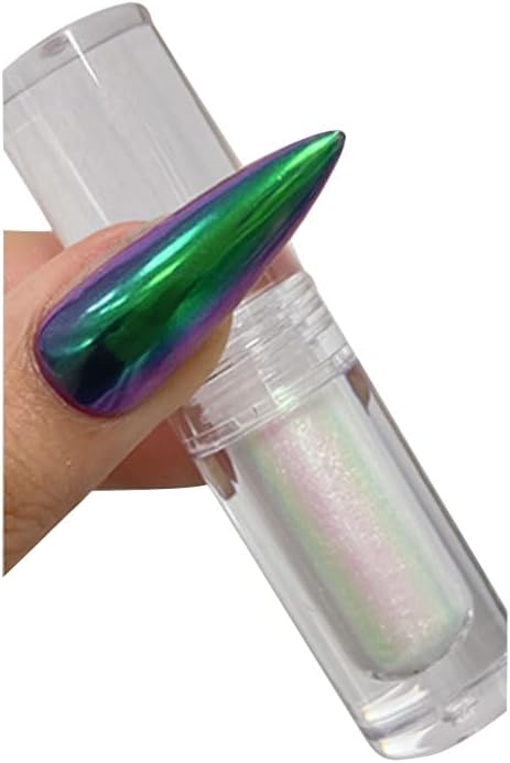 Chrome Nail Powder Aurora Mirror Effect Mermaid Pearl Glitter Iridescent Gel Nail Polish for Nail Art DIY Decoration (Green Iridescent)