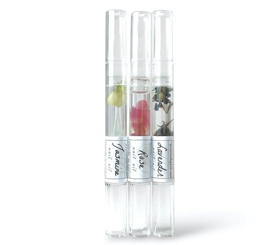 Cuticle Oil Trio – Lavender, Jasmine & Rose Pens with Real Flower Petals – Nourishes, Strengthens, Repairs & Protects – Natural Gift Set (3 Pack)