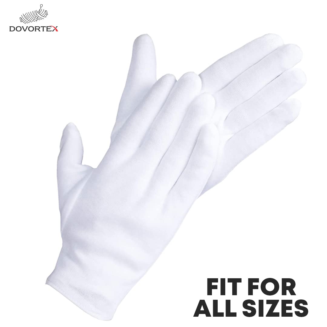 4 Pcs White Cotton Gloves | Cotton Gloves for Eczema, Dry Hands, Inspection, Coin Handling & Jewelry Inspection | Soft, Breathable, Machine Washable & Reusable