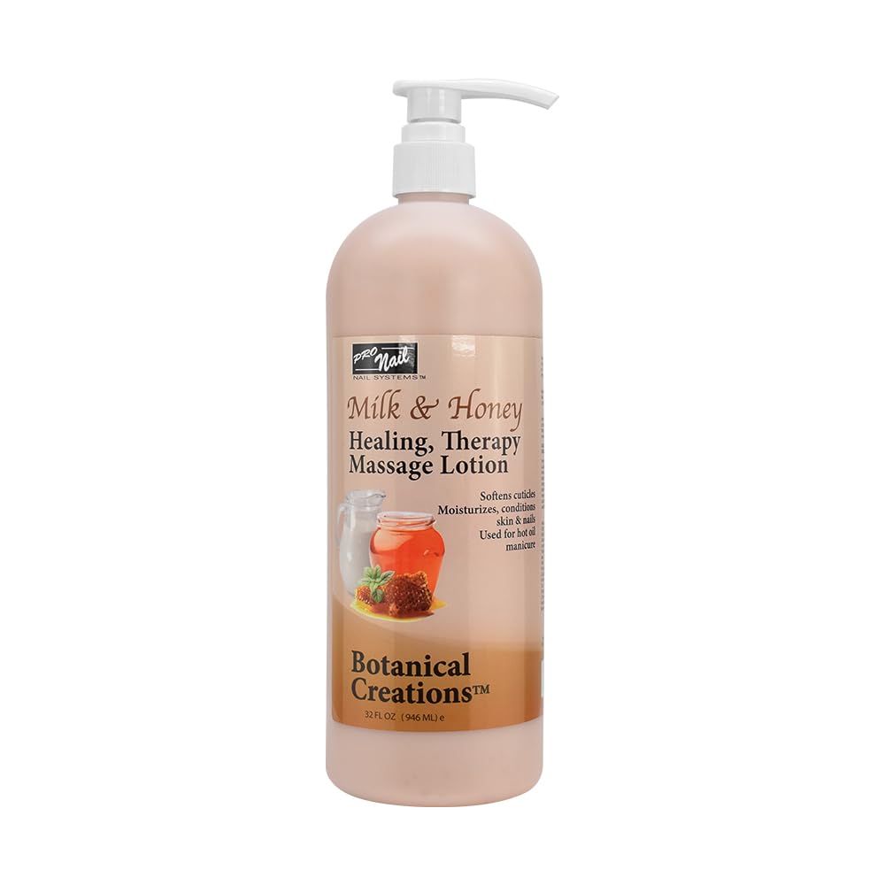PRO NAIL - Healing Therapy Massage Lotion - Professional Pedicure, Body and Hot Oil Manicure, Infused with Natural Oils, Vitamins, Panthenol and Amino Acids (Milk and Honey, 32 Ounce)
