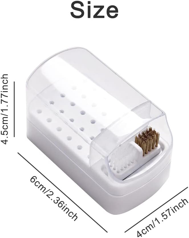 2 in 1 Nail Drill Bits Holder & Nail Drill Bits Cleaning Brush Case, Electric Nail Drill Bits Holder Stand Display Organizer Dustproof Case for Nail Manicure Tools(White)