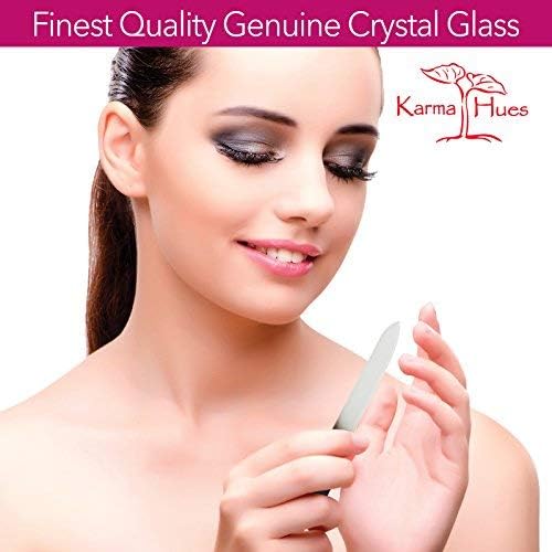 Karma Organic Double Sided Glass Nail File for Women - Professional Nail Buffer Glass Fingernail for Manicure Pedicure Nail Care - Smooth Finish Strengthens - Best for Natural Beautify Nails Set of 2