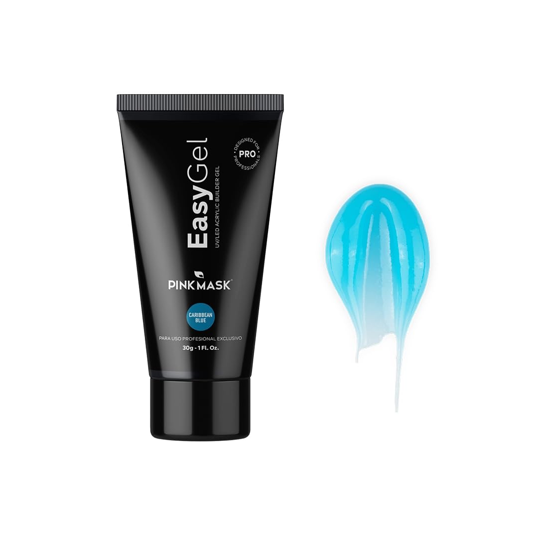 PINK MASK Easy Gel 1oz 30g-Caribbean Blue, Professional Builder Enhancement Gel-Quick Nail Extension for Beginner DIY, Nail Strengthener-Long Lasting-Salon Quality-Thickening Solution