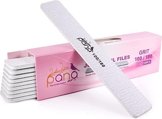 10PCS Jumbo Size PANA Professional Double Sided Nail Files - Zebra, 100/180 Grit - Emery Board Nail Buffering File Manicure Pedicure Nail Polisher Washable