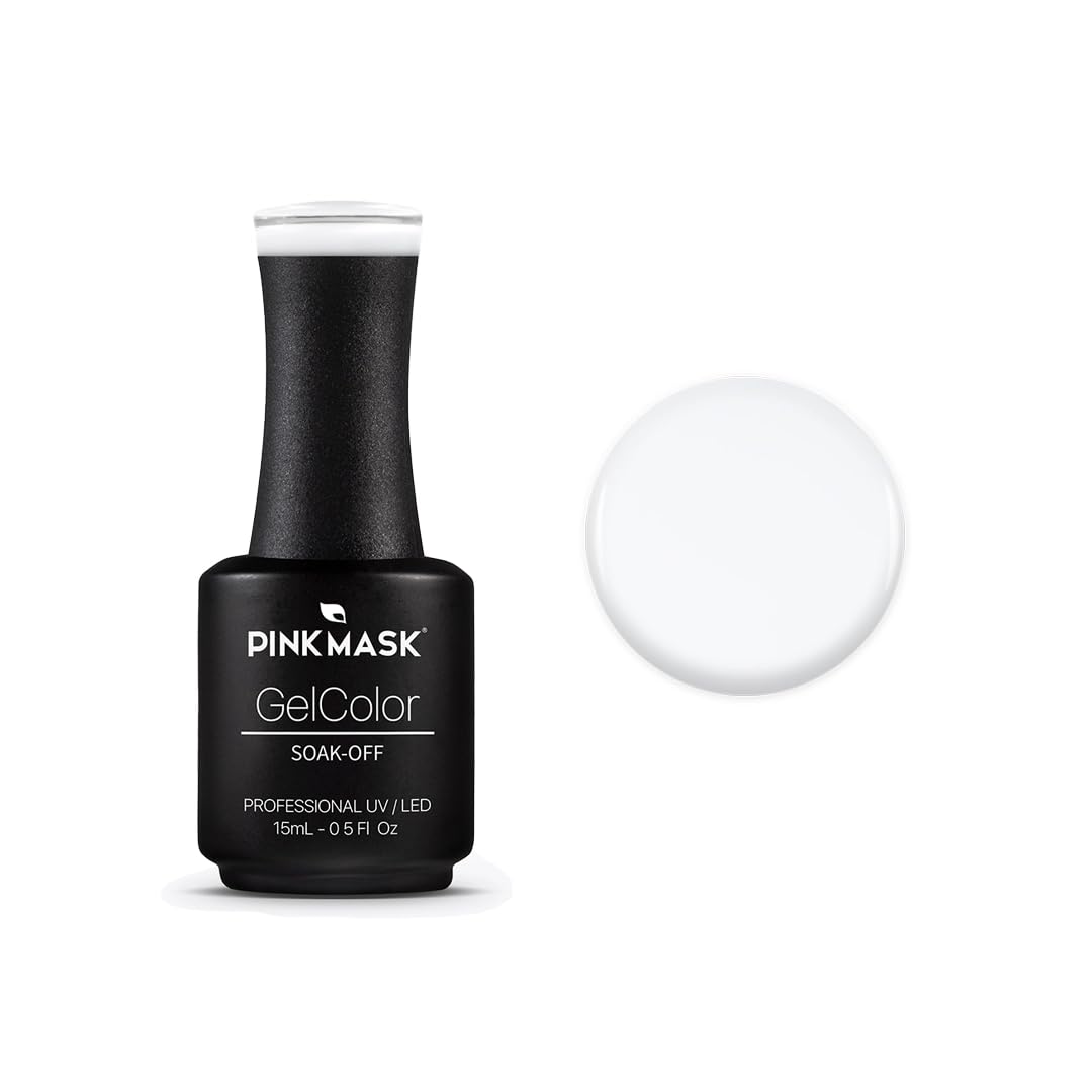 PINK MASK Gel Color Nail Polish Super White 15ml / o.5 oz - UV/LED Gel Polish, Non Wipe, Long Lasting, Soak Off Formula