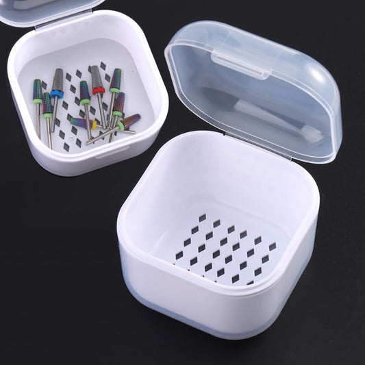 Nail Tool Sterilizer Box Plastic Sterilization Tray for Nail Art Accessories Tools, Portable Nail Drill Bits Disinfectant Container Soaking Box with Strainer Pedicure Manicure Cleaning Equipment