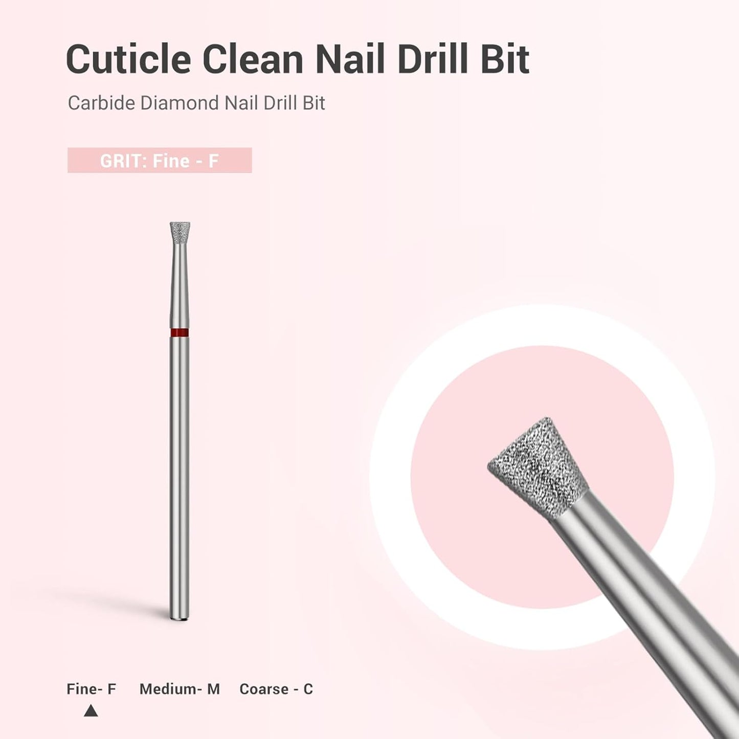 MelodySusie 6.7mm Inverted Tapered Cuticle Clean Nail Drill Bit 3/32'', Professional Safety Carbide Diamond Under Nail Cleaner for Cuticle Dead Skin Nail Prepare, Beginners Bits, Series Bit-S, Fine