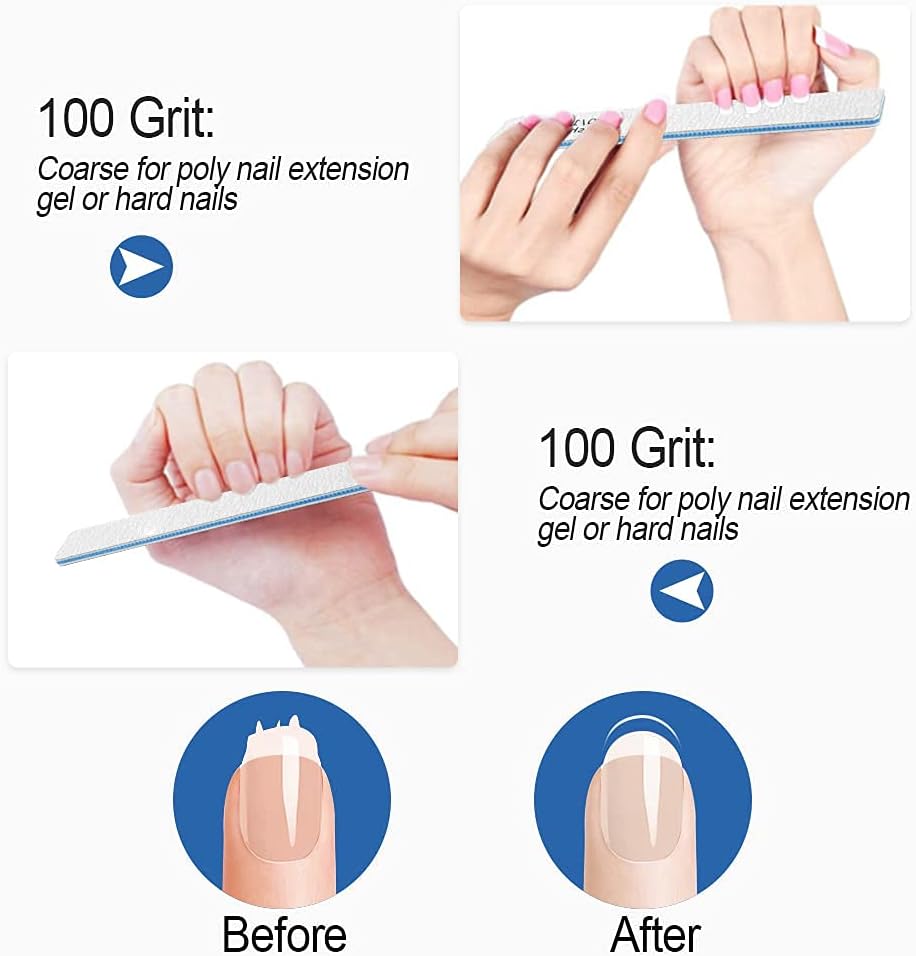 Nail Files-Nail File for Acrylic Nails 100/100 Grit, 12 PCS Nail Files Emery Boards for Acrylic Nails, Washable Thick Professional Manicure Tools for Nail Tech
