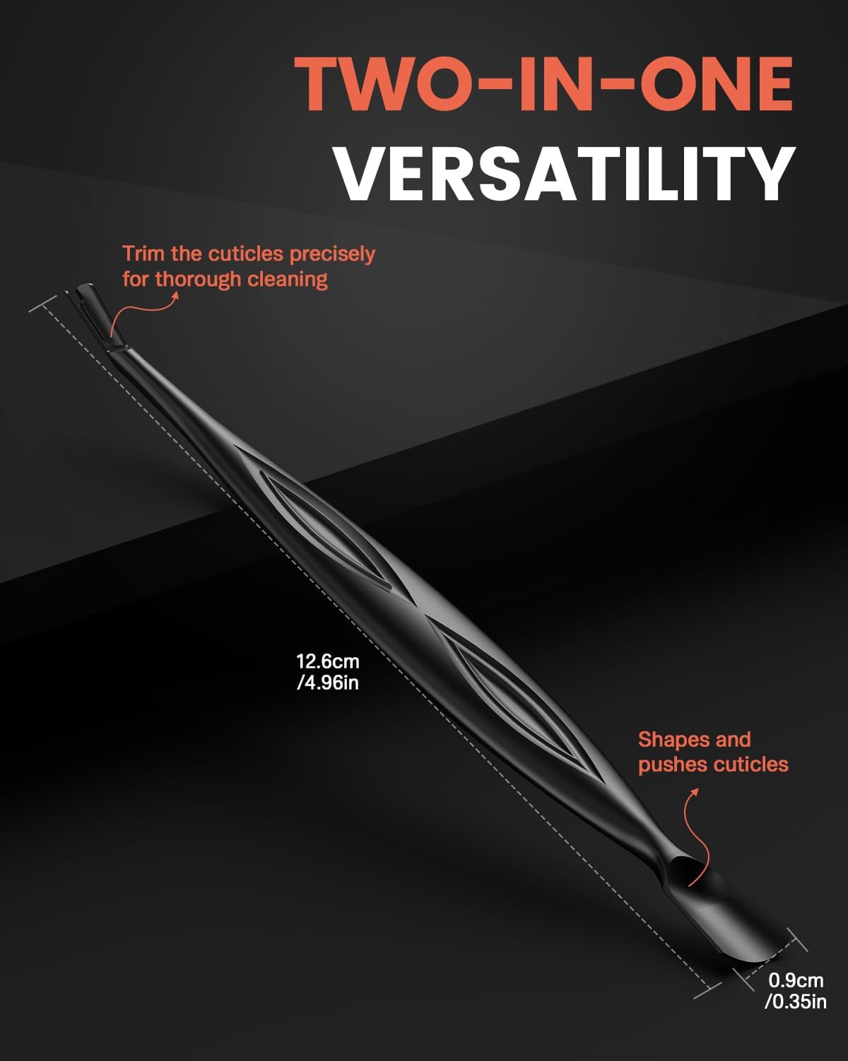 BEZOX Cuticle Trimmer - Elegant Precision Cuticles Pusher & Fork, Dual-Ended Stainless Steel Nail Cuticle Stick for Exquisite Manicures and Pedicures - Black