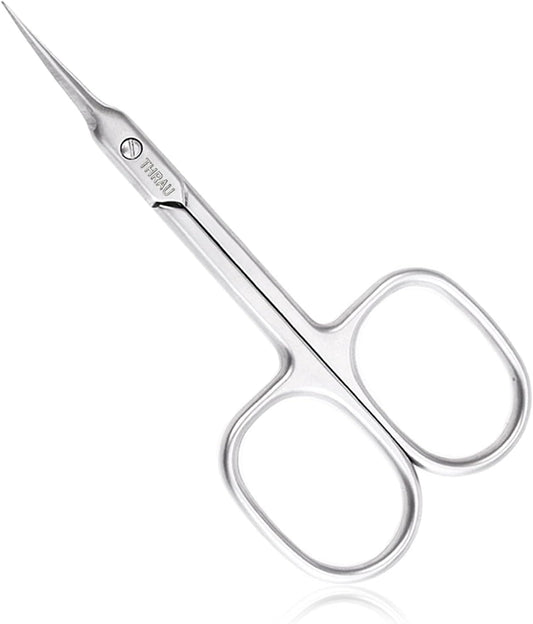 THRAU Cuticle Scissors Extra Fine for Manicure and Pedicure, Curved Blade Nail Scissors, Precise Pointed Tip Grooming Kit for Eyebrow, Eyelash, Trim Nail and Dry Skin, Small Scissors